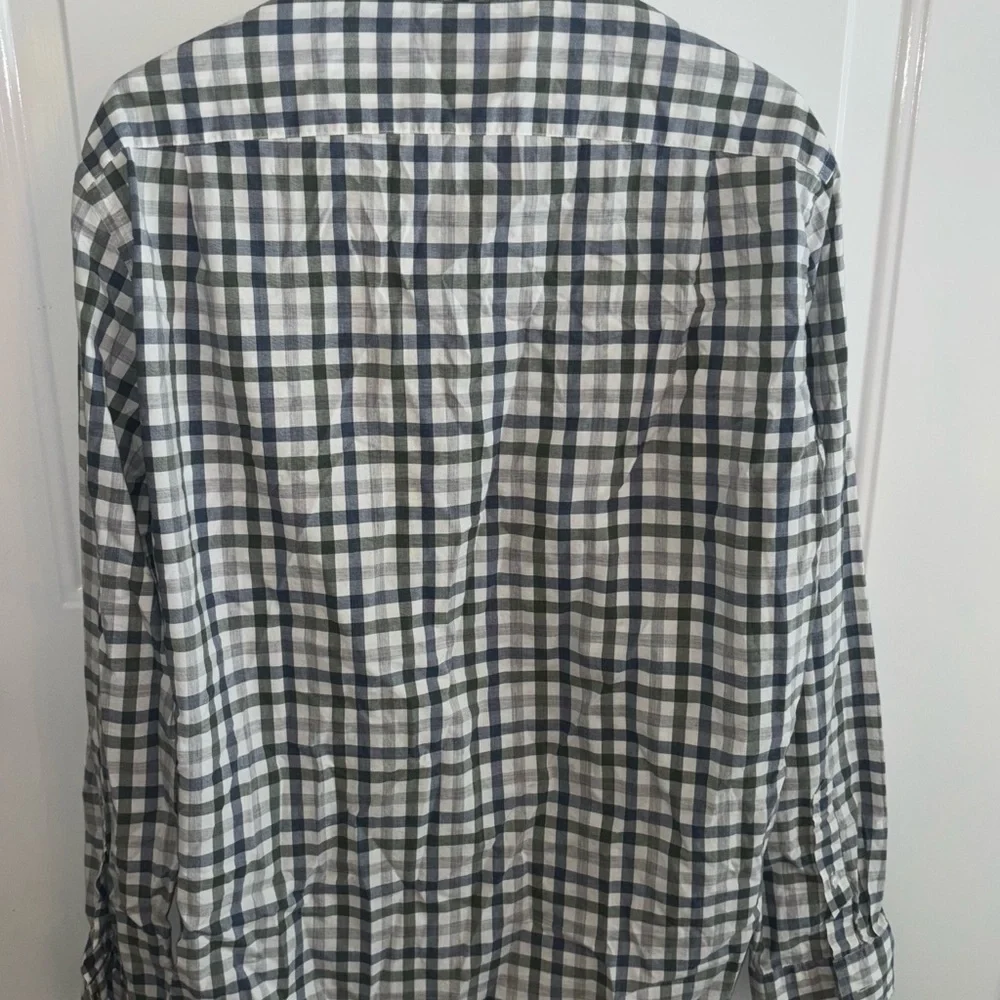 J.Crew Heathered Cotton Slim Fit Gingham Shirt Men’s XL Green Navy Check